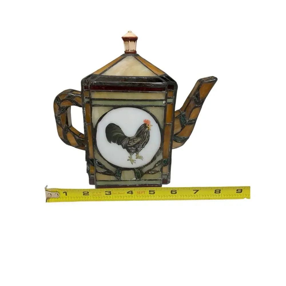 Vintage Tiffany Style Stained‎ Glass Rooster Teapot Lamp Farmhouse Art Deco